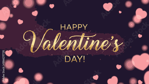 Happy Valentine's Day celebration with pink hearts on dark background