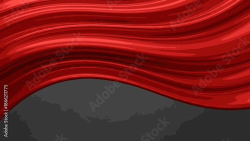 Vibrant red wave abstract background with dark gray space