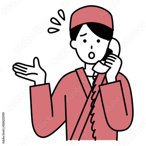 電話応対で困惑する和食屋の女性店員