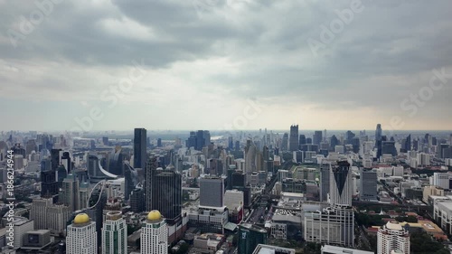 Camera footage of modern city skyline on clear day	
