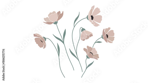 Elegant Blooms: A delicate cluster of pastel-toned flowers and leaves, arranged with a gentle touch, exudes a sense of serene beauty and subtle grace.