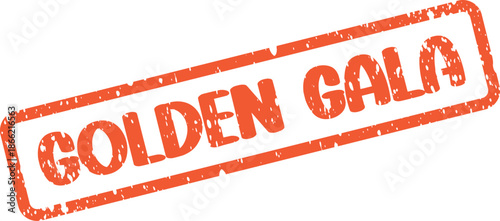 This is a distressed orange rubber stamp mark showcasing the words Golden Gala