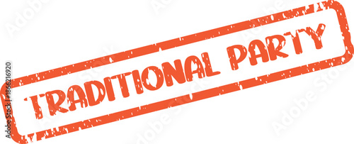 Traditional Party distressed orange rubber stamp mark with authentic grunge texture