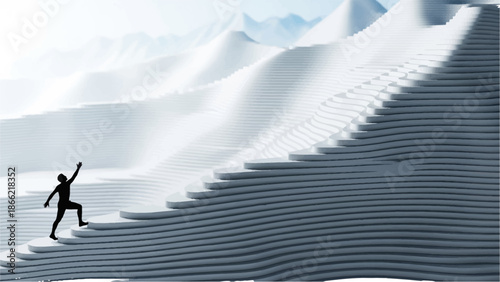 "Surreal Staircase Journey Illustration"