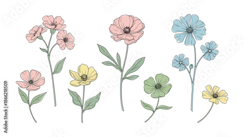 Ethereal Floral Palette: A delicate arrangement of vibrant wildflowers in soft pastel hues, each petal and stem is meticulously crafted, portraying natural elegance.