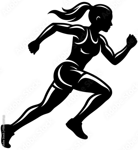 Running illustration showing a female athlete sprinting forward in a dynamic motion.