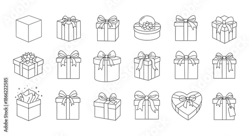 Collection of gift box outlines isolated on, perfect for adding a touch of elegance to your designs and creative projects