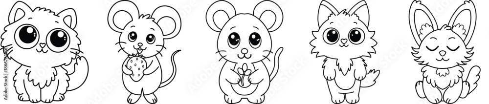 Fototapeta premium Adorable Animal Characters Set, Cute Rodents And Feline Vector Illustration For Childrens Designs