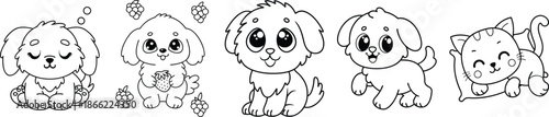 Adorable Puppy Collection Line Art Set, Cute Doggy Illustrations For Baby Shower Designs And Pet Store Graphics