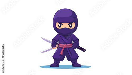 Cartoon Ninja Character with Swords and Purple Outfit.