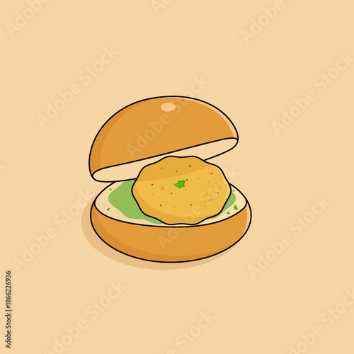 Vada Pav Illustration Traditional Indian Street Food Snack