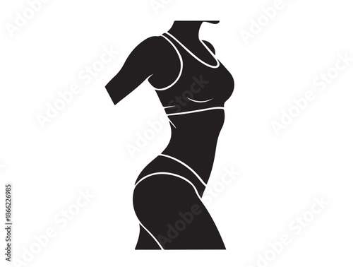 Athletic girl belly figure with soft shadows, clean vector style icon white background.