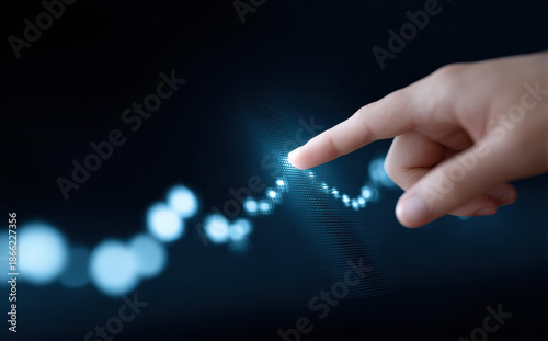 Business hand touching virtual digital business growth graph with confidence showcasing financial success innovation and progress on future technology screen