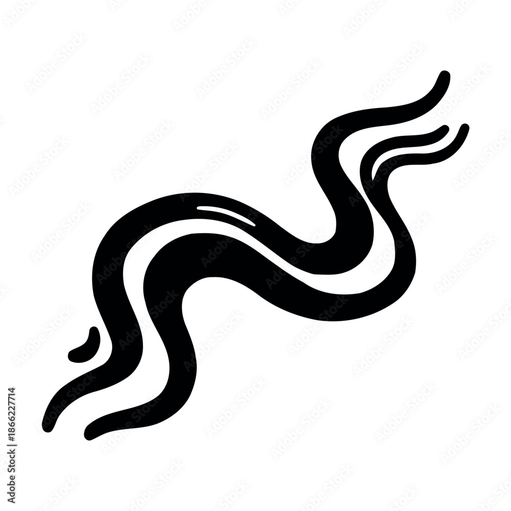Fototapeta premium Black wavy line vector illustration. Abstract flowing smoke, vapor, or smell icon isolated on white for minimalist graphic design.