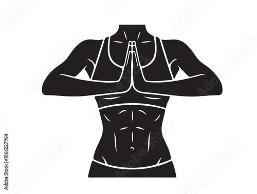 Fit girl belly figure, wellness and yoga body form icon white background.