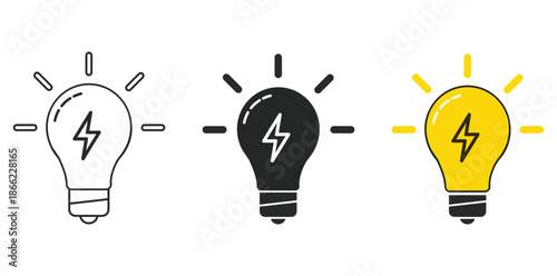 Electric Idea: Innovative lightbulb icons, radiating with the potential of bright new thoughts and ideas. Symbols of creativity, innovation and the sparking of inspiration.