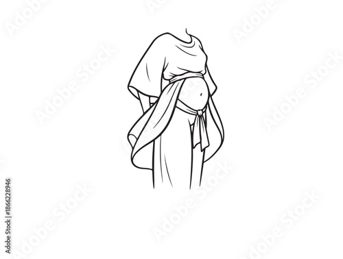 Natural body shape belly illustration, inclusive fashion art icon white background.