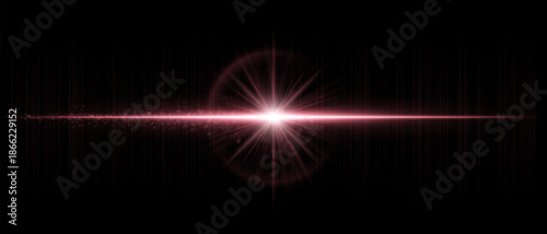 Horizontal lens flare with balanced glow, smooth transparency, and light reflections. Suitable for overlays, lighting effects, and futuristic graphic design.