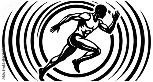 Running man shown sprinting forward with a powerful body posture and dynamic motion.