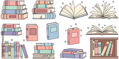 Literary Assembly: A collection of various books in diverse styles and formats, showcasing the rich world of literature and knowledge.