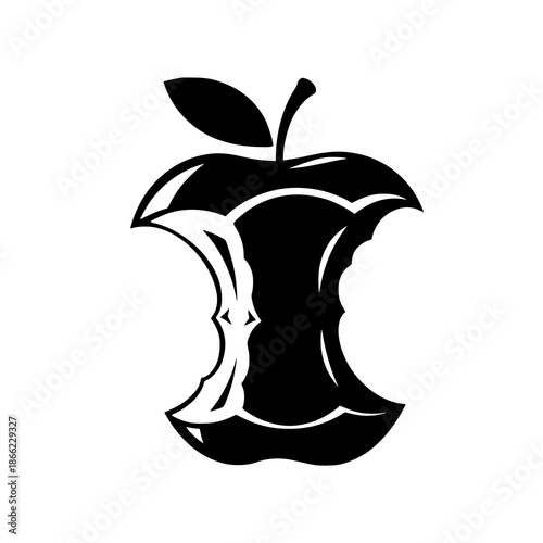 Stylized bitten apple black silhouette vector illustration