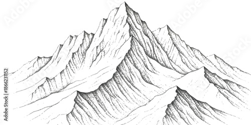 Hand drawn mountain range peak landscape illustration vector art. isolated on white background