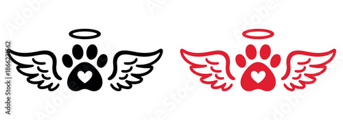 Cherished pet angel paw print with wings and halo design for remembrance and love.