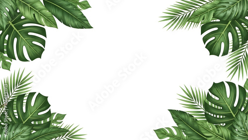 Tropical leaf border design with monstera and palm leaves