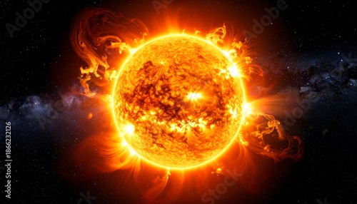 The Sun, a Fiery Star, Emitting Intense Heat and Light into Space.