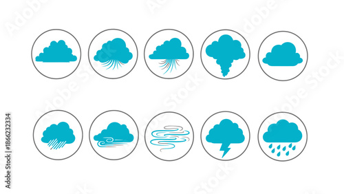 Set of weather icons depicting various cloud formations and atmospheric conditions.