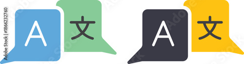 Language translation icon with chat bubbles for an online translator app. Global language switch sign, foreign language dictionary, speech service. Language icon on transparent background
