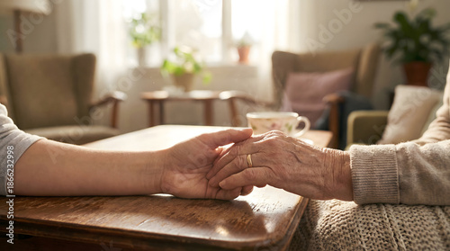 Caregiver Holding Senior Hand at Home