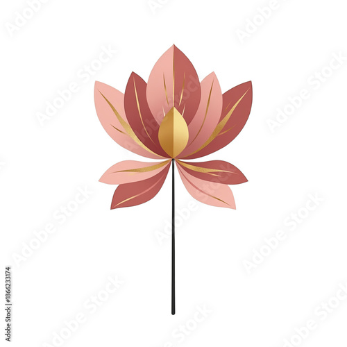 Abstract peony flower in geometric style with dusty rose and gold for Chinese New Year
