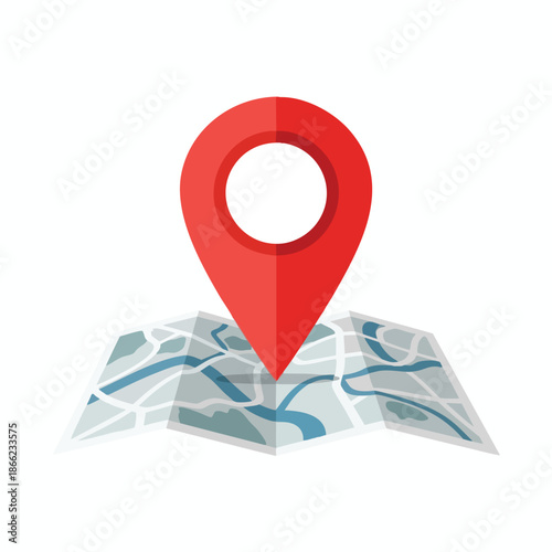 Red location marker over a folded map, indicating place