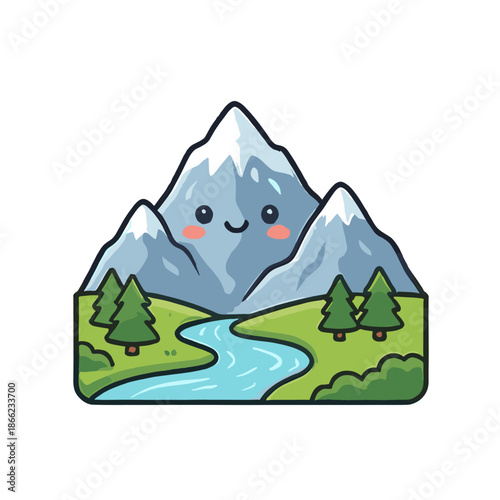 Cute Cartoon Mount Kailash Himalayas Home of Lord Shiva Vector Illustration with Happy Face River and Trees for Mahashivratri Religious Concept and Kids Education