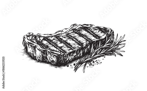 hand drawn sketch illustration of a steak