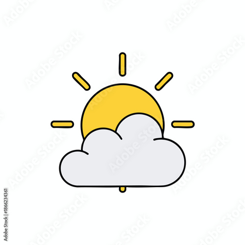 A sun partially obscured by a cloud, with rays in the style of weather icons