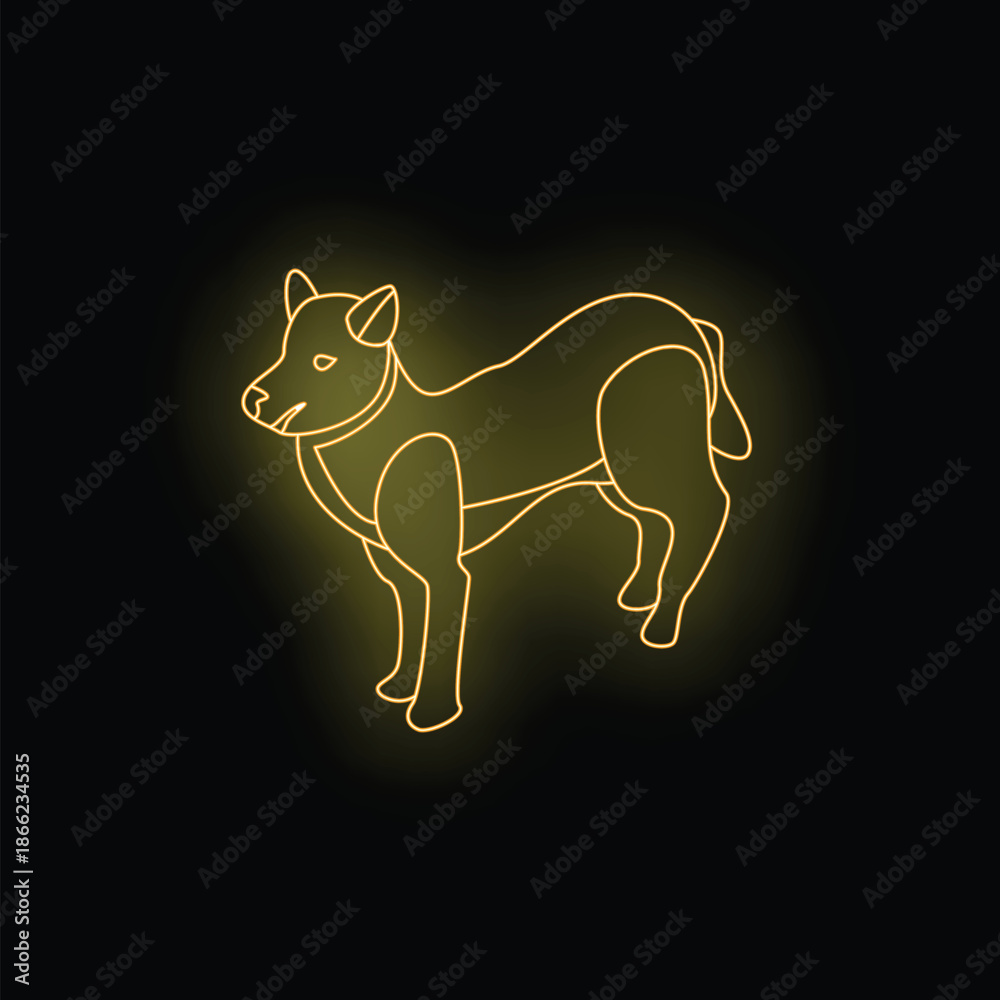 Fototapeta premium Neon yellow light creating a dog silhouette standing on a black background