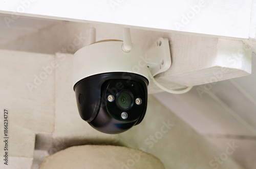 Close up of a security camera installed at home. 