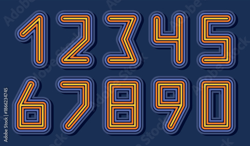 Numbers icons. Striped design elements. Retro style. Vector illustration for brochure, poster, cover, card, presentation, flyer or banner.