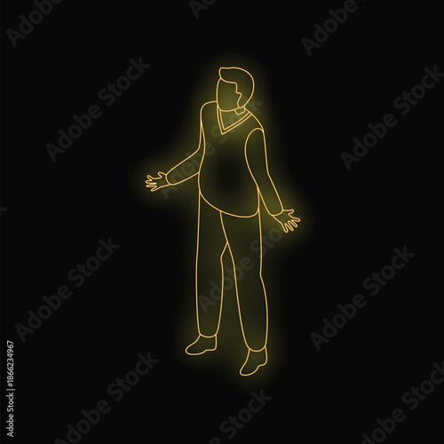 Neon sign of a businessman shrugging his shoulders on a black background