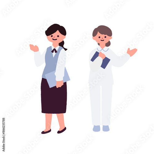 受付スタッフと医療従事者のイラスト / Receptionist and Medical Staff Illustration