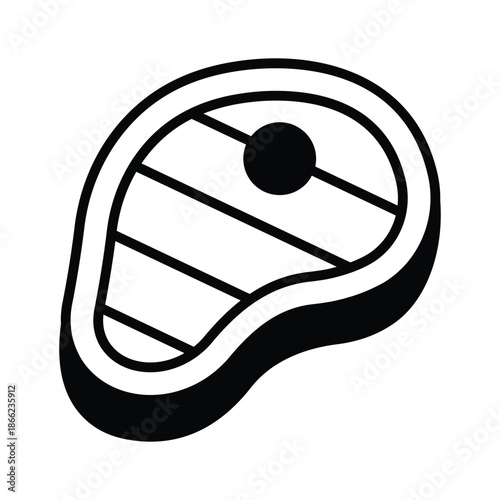 Here is a modern glyph icon of grilled meat, beef steak