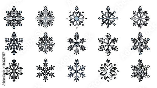 Collection of Intricate Black Snowflakes Designs.