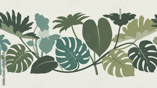 Collection of Various Tropical Leaves and Foliage.