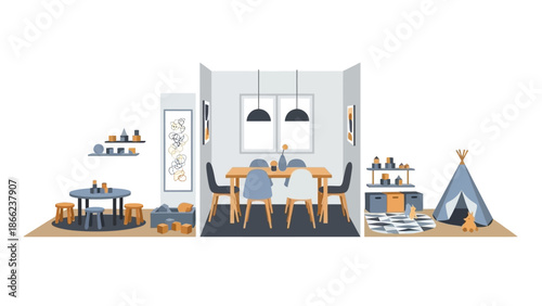 Dining Table and Chairs Illustration.