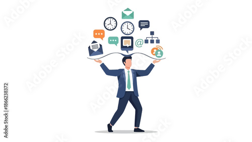 Man Managing Multiple Tasks and Devices.