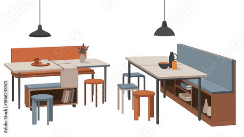 Modern Booth Style Dining Furniture Setup.