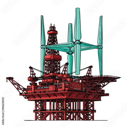 An innovative offshore platform integrates large wind turbine technology, symbolizing a powerful shift towards sustainable energy production and a cleaner world.