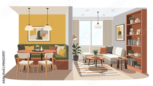 Modern Living Room Interior Design Illustration.